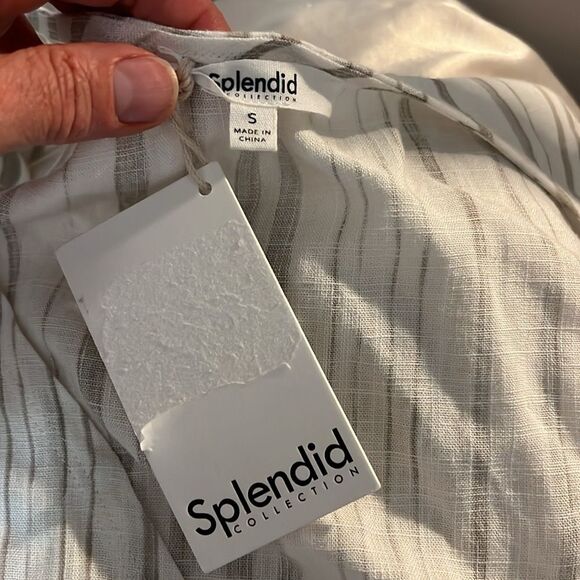 sz S,New with tags Splendid faux wrap linen blend sleeveless stripe blouse $128 - Picture 9 of 14